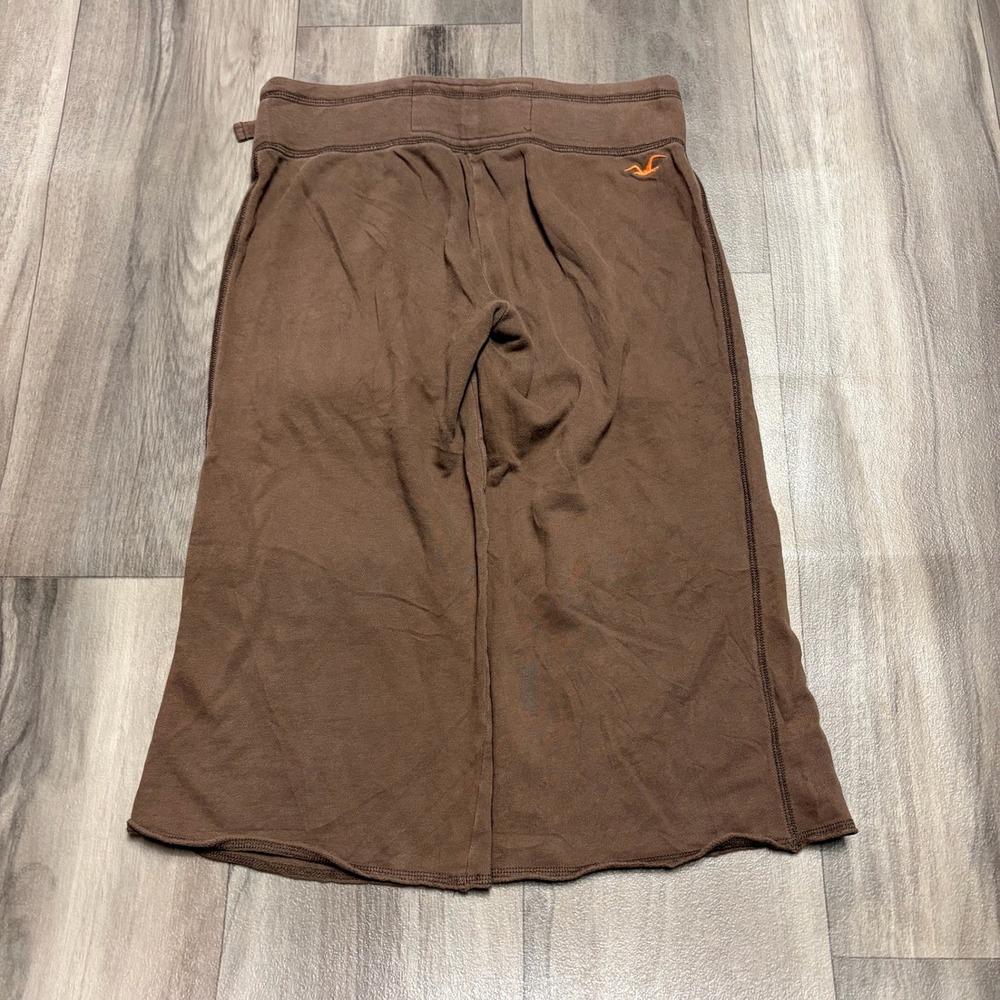 Hollister Womens Brown Wide Leg Cropped Sweatpants Y2K HCO Logo Size S